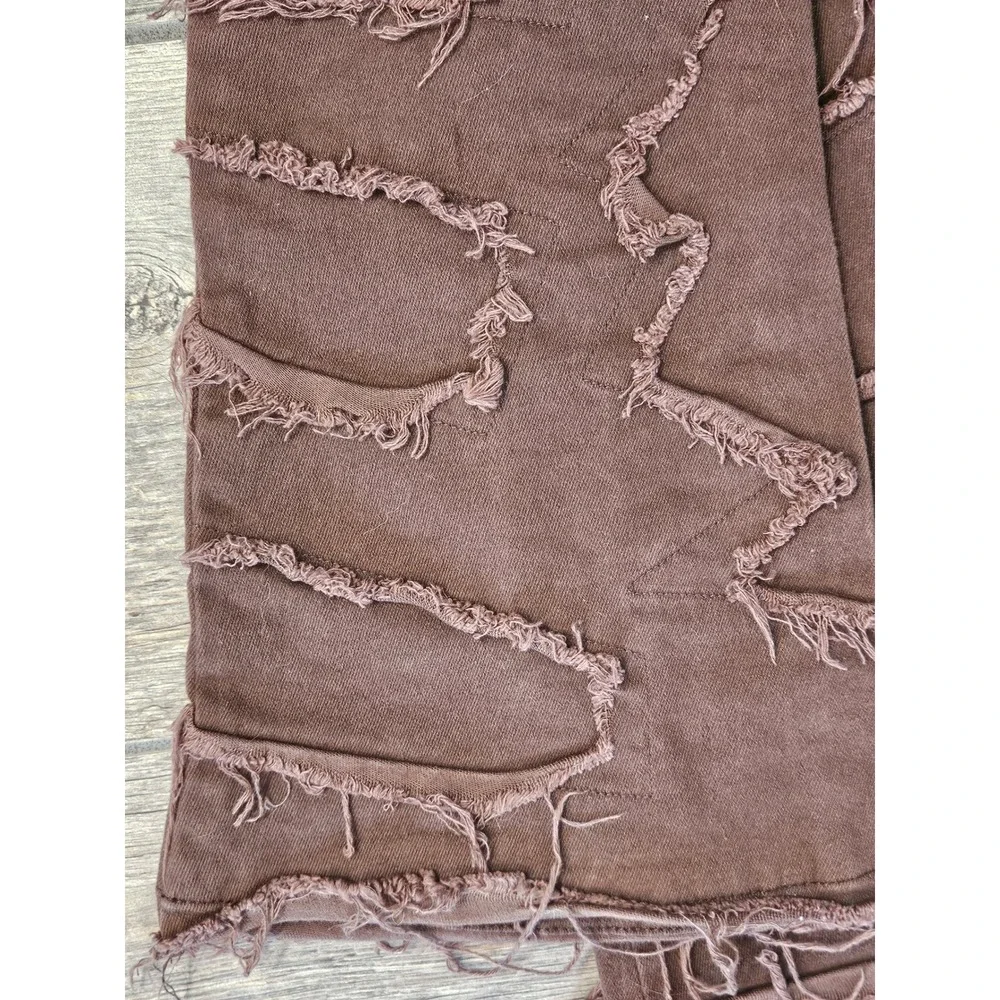 GOTHIC GRUNGE Brown 34 Distressed Patchwork Jeans Streetwear Frayed Raw Edge